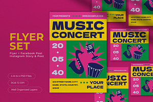 Pink Maximalist Music Concert Flyer, a Flyer Template by graphicook