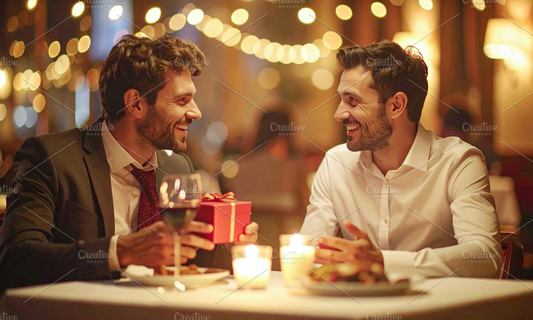 Romantic Dinner Gift Exchange Between Two Men, a Person Photo by Davizro's Market