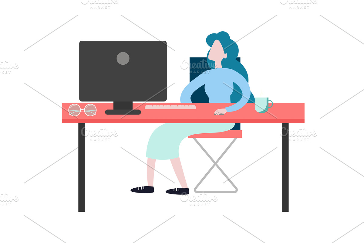 Woman office worker brainstorming, a Technology Illustration by Sky Pics Studio