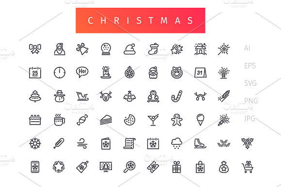 Christmas Outline Icons Set preview 4