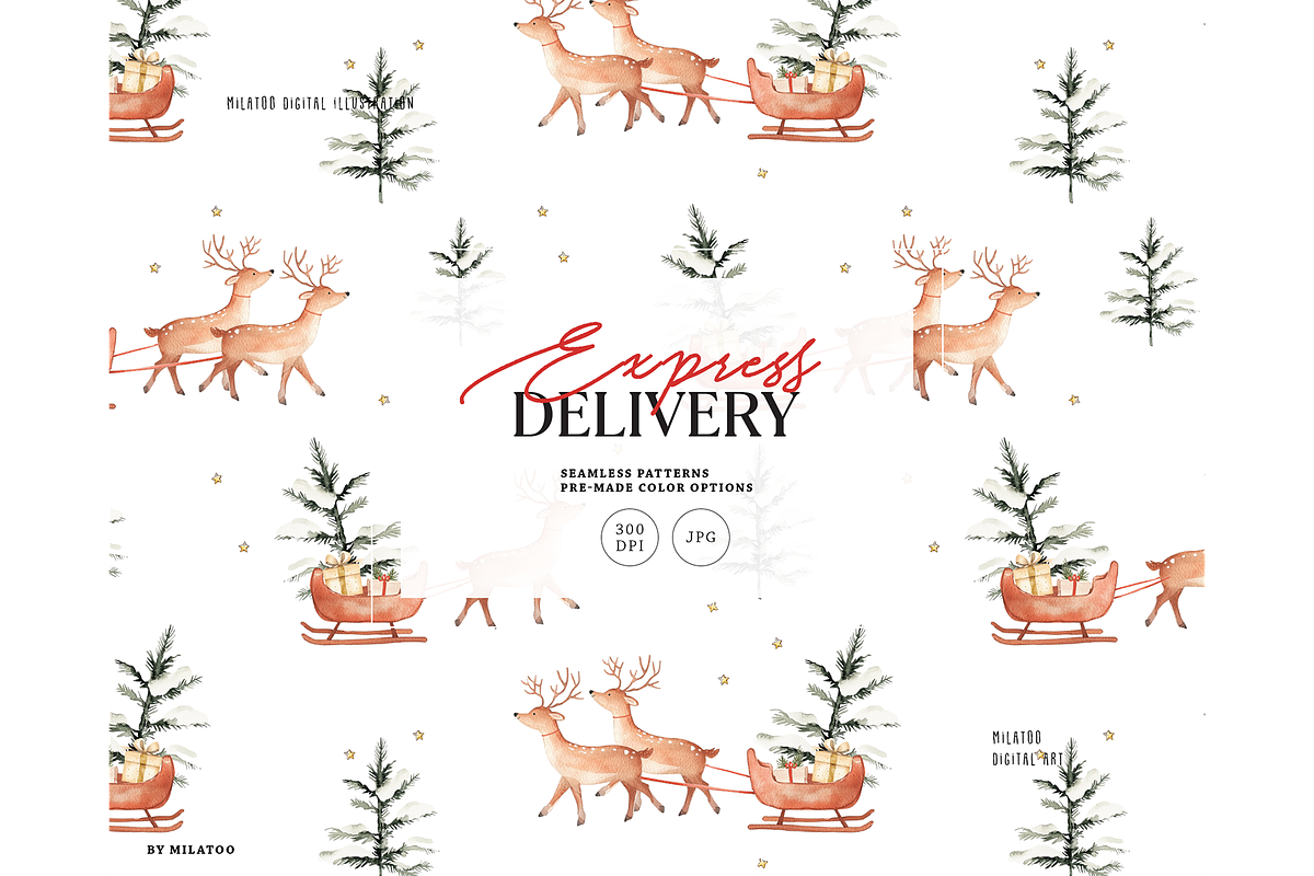 Christmas delivery reindeer pattern, a Pattern Graphic by Milatoo (Photo 1 of 4)
