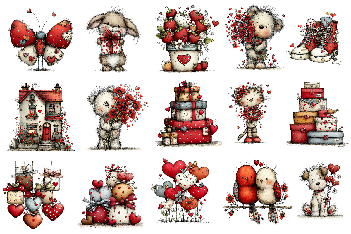 Whimsical Valentine's Day Clipart, an Illustration by Dream Creation (Photo 4 of 8)
