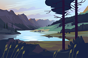 Mountain Lake Scenery, an Illustration by Masha Tace (Thumbnail 1 of 2)