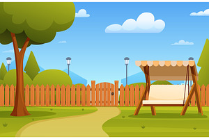 Backyard. Garden with wooden fence, an Illustration by Valerie Bodnar