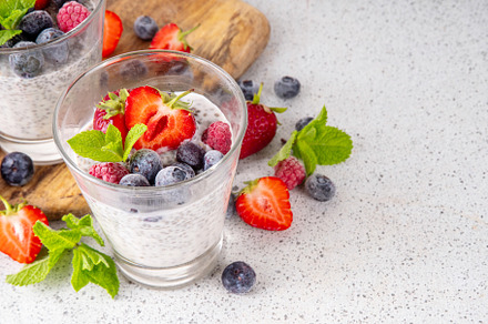 Chia seeds pudding dessert with fresh berries