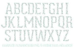 Mint & Grey Floral Alphabet Vectors