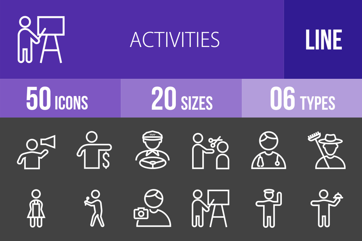 50 Activities Line Inverted Icons, an Outline Icon by IconBunny