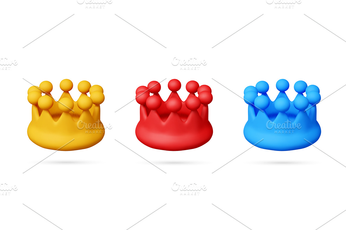 Set of 3D stock vector crowns in, an Object Illustration by Abscent