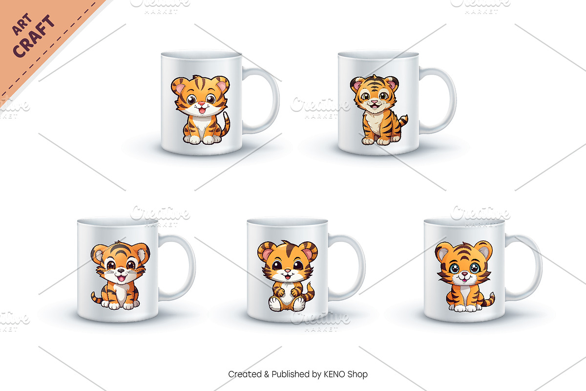 Bundle Stickers Cute tiger. Clipart., an Animal Illustration by KENO Mascots (Photo 2 of 3)