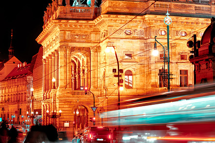 Light trails on a street of Prague, an Architecture Photo by kirill.makes.pics