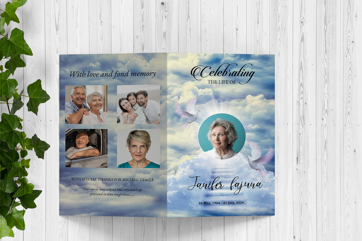Heaven Sky Funeral Program Template, a Brochure Template by retrographix (Photo 2 of 5)