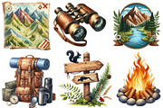 Watercolor Camping Hiking Clip Art, an Illustration by Designking (Thumbnail 3 of 4)