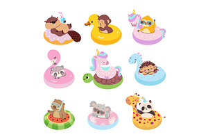 Animal on swimming rings. Funny, an Animal Illustration by Valerie Bodnar