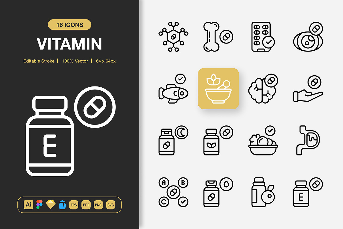 Vitamin Icons, an Outline Icon by Spacepixel Creative