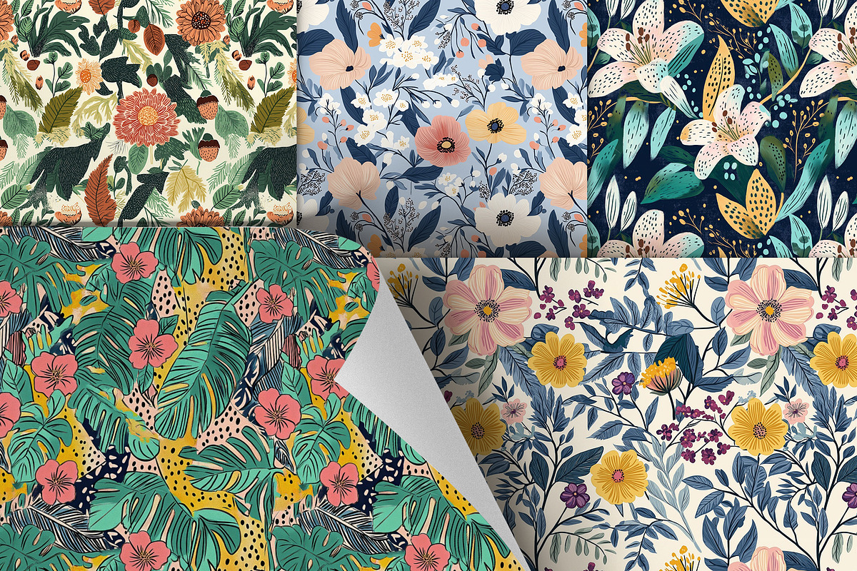 Floral Seamless Patterns Bundle, a Pattern Graphic by LESZ Design (Photo 4 of 5)
