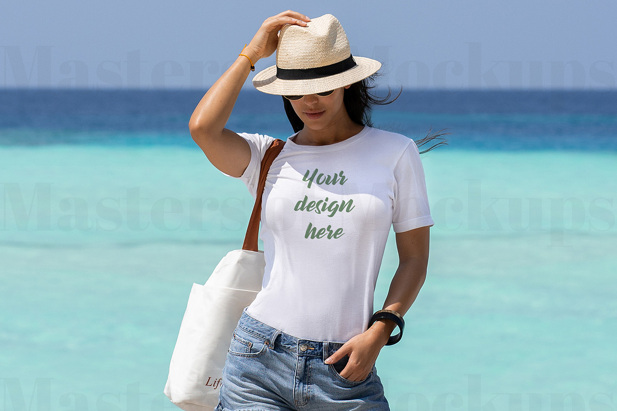 Tropical Beachy White Tshirt Mockup, a Shirt Mockup by Masters of Instagram (Photo 2 of 4)