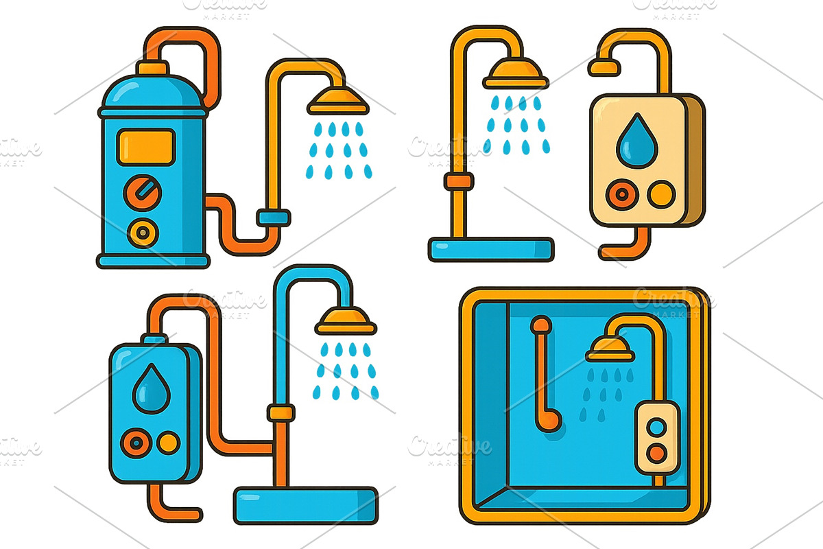 Different types of shower and faucet, an Object Illustration by ZinetroN