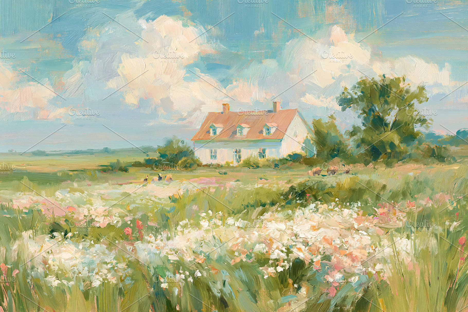 Country house resting in a blooming wildflower field, creating a, a Photo by Studio ANNA