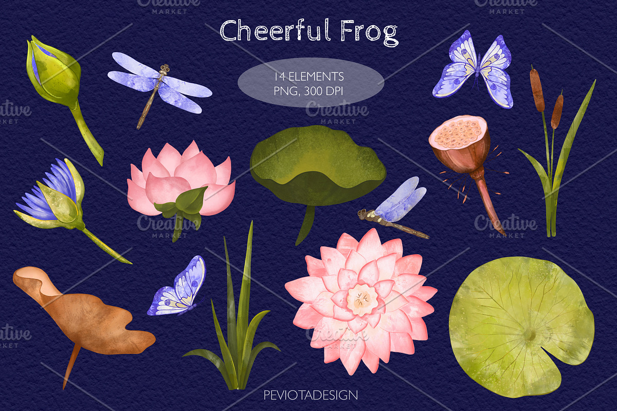 Garden collection, frogs, butterfly, a Pattern Graphic by Peviotadesign (Photo 5 of 7)