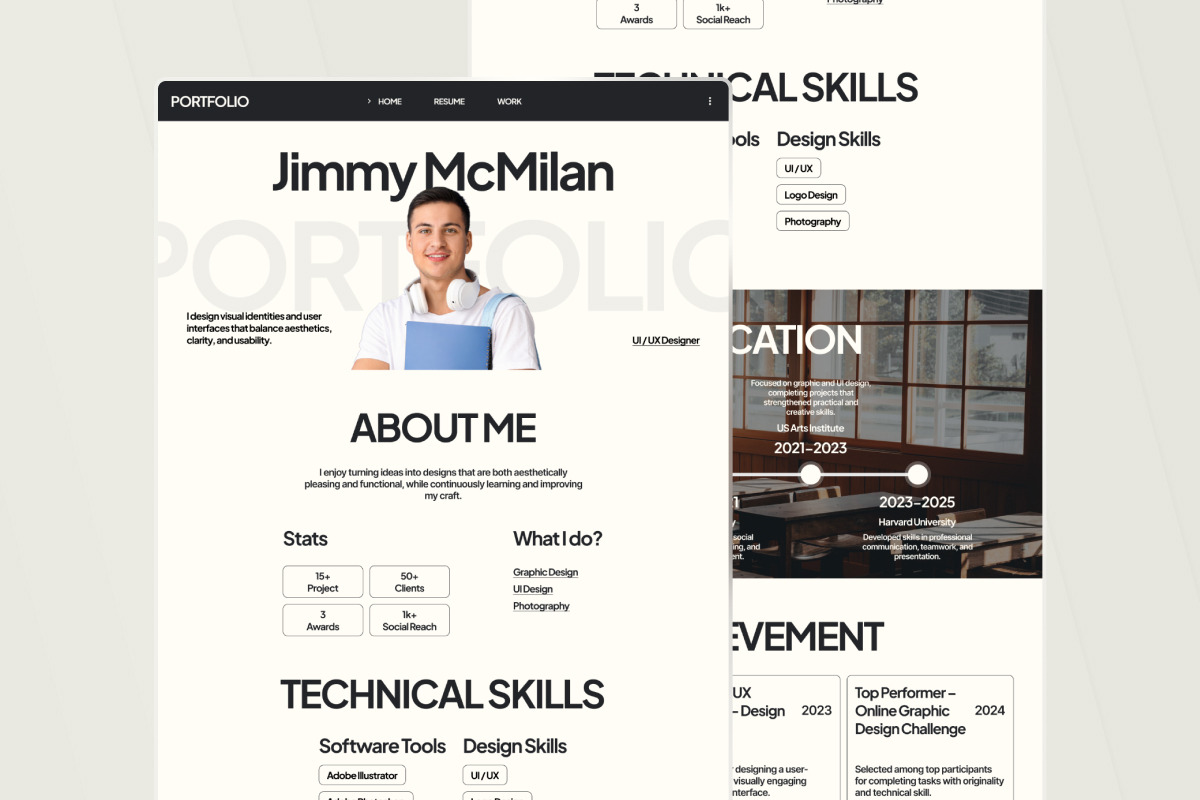 Jimmy – Student Portfolio Landing, a Landing Page Template by trabaskriya (Photo 5 of 5)