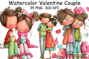 Watercolor Valentine Couple Clipart, an Illustration by CraftArtStudio