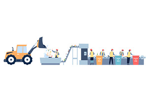 Garbage recycle on conveyor. Waste, an Illustration by LadadikArt