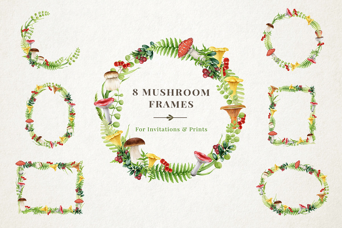 Forest Mushrooms Watercolor Clipart, a Decorative Illustration by AnitaPol (Photo 8 of 21)