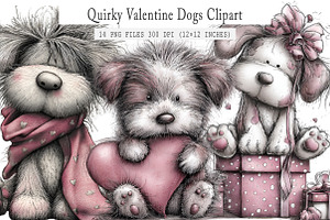 Whimsical Quirky Valentine Dogs Clip, an Illustration by GatewayDesign