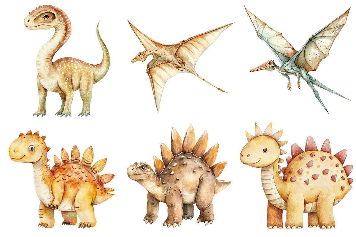 Watercolor Prehistoric Cute Dinosaur, an Illustration by CitraGraphics (Photo 3 of 5)