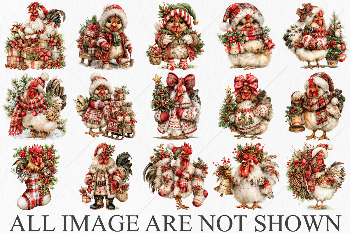 Whimsical Christmas Chicken Clipart, a Seasonal Illustration by Canvas Craft (Photo 3 of 10)