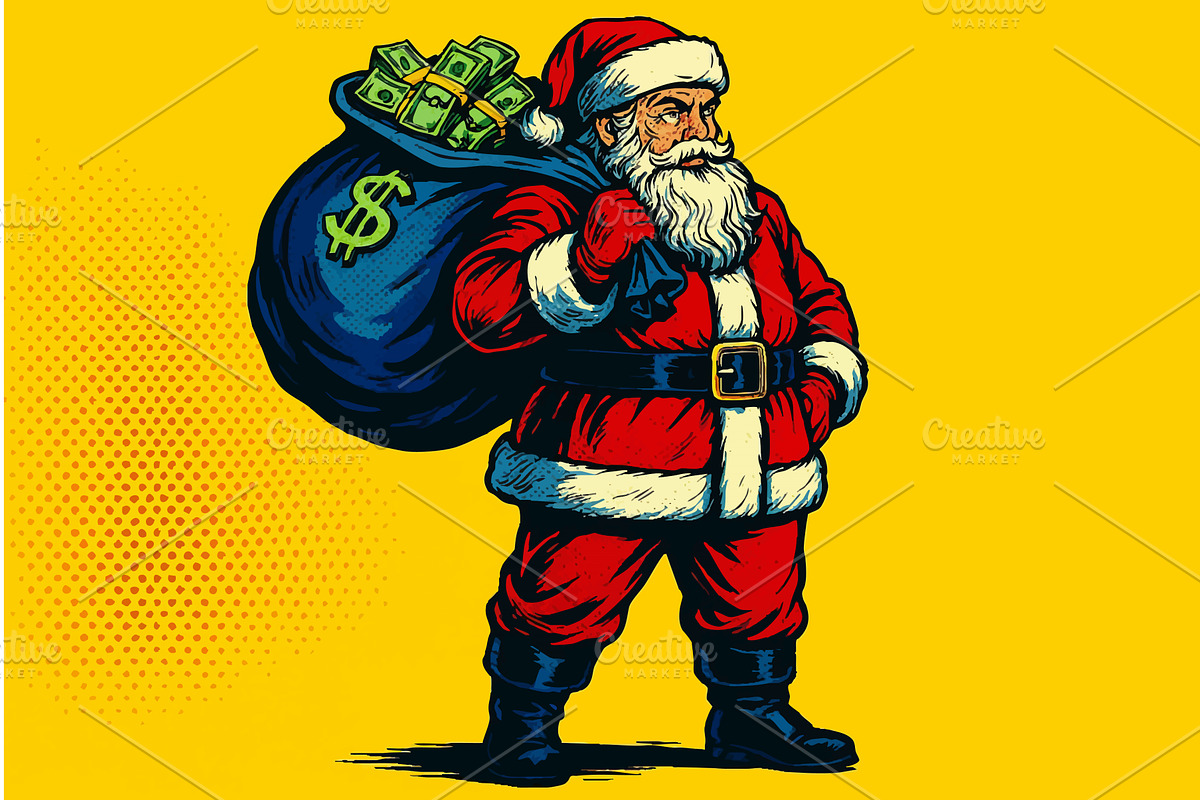 Santa Claus Carrying Sack Full of, an Illustration by AlexArt