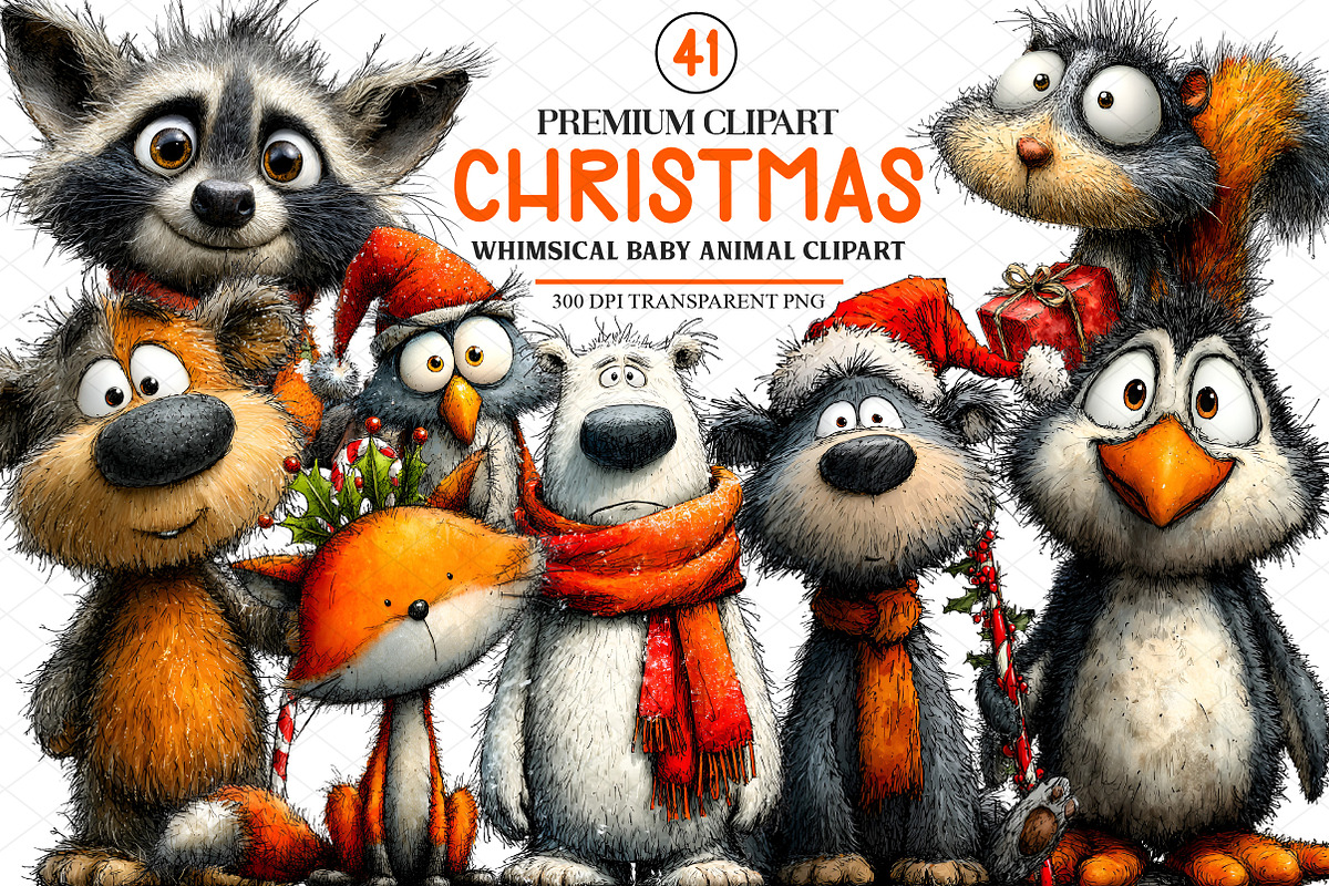 Christmas Baby Animal Clipart, an Illustration by cherrydesign (Photo 1 of 4)