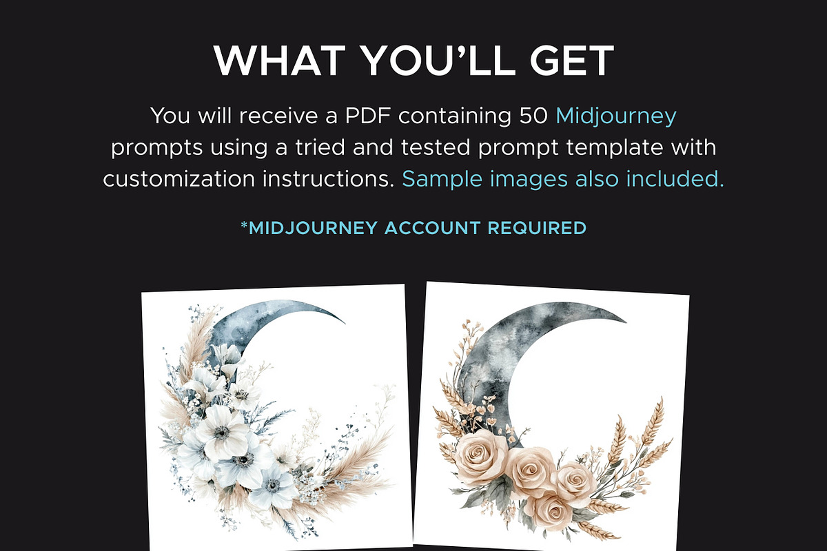 50 Boho Moon & Wildflowers Prompts, an Object Graphic by MadeByAI Studio (Photo 2 of 4)
