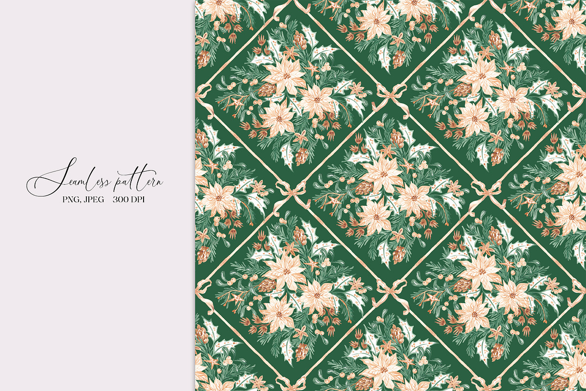 Christmas Botanical Grid Pattern, a Pattern Graphic by SirenaArt (Photo 5 of 20)