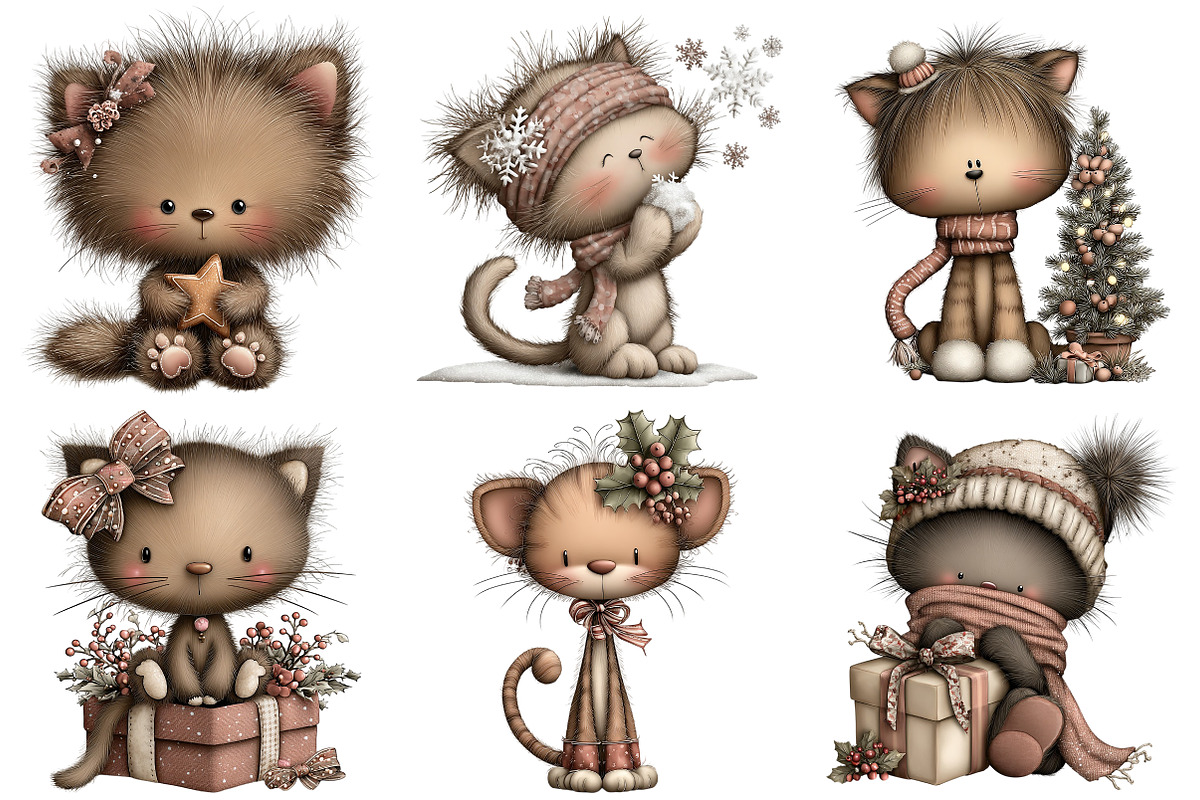 Whimsical Christmas Cat Clipart, an Illustration by Craft Nest (Photo 7 of 10)