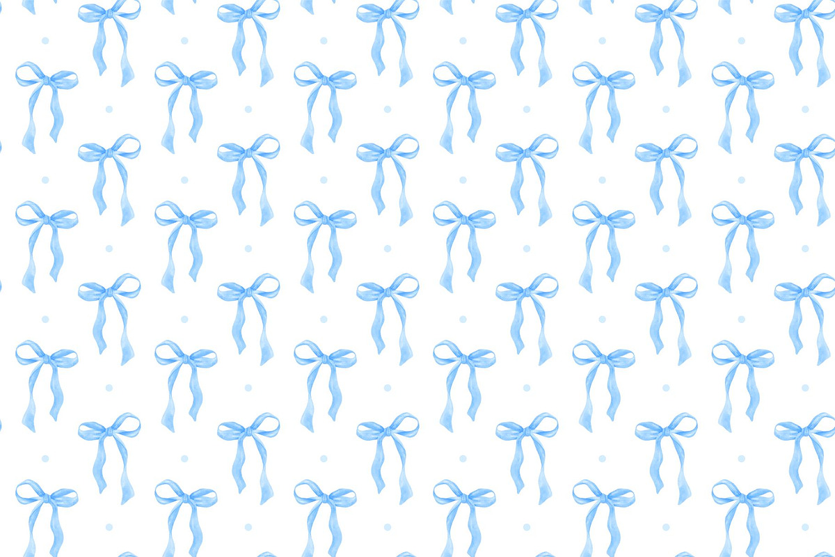 Watercolor Blue Bow Seamless Pattern, an Illustration by Stellalunarts (Photo 1 of 4)