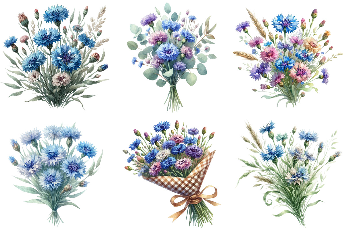 Matching Cornflower Bouquet Clipart, an Illustration by Daily.Designs (Photo 4 of 5)