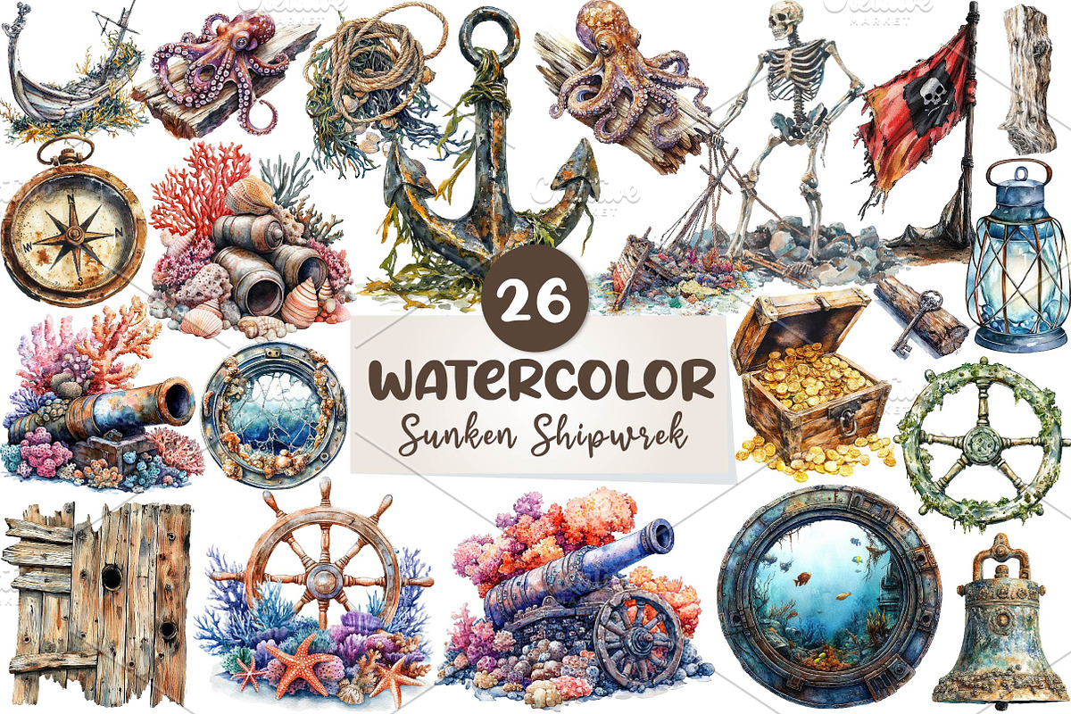 Collection a Sunken Shipwrek Clipart, an Illustration by CreationArt (Photo 1 of 5)