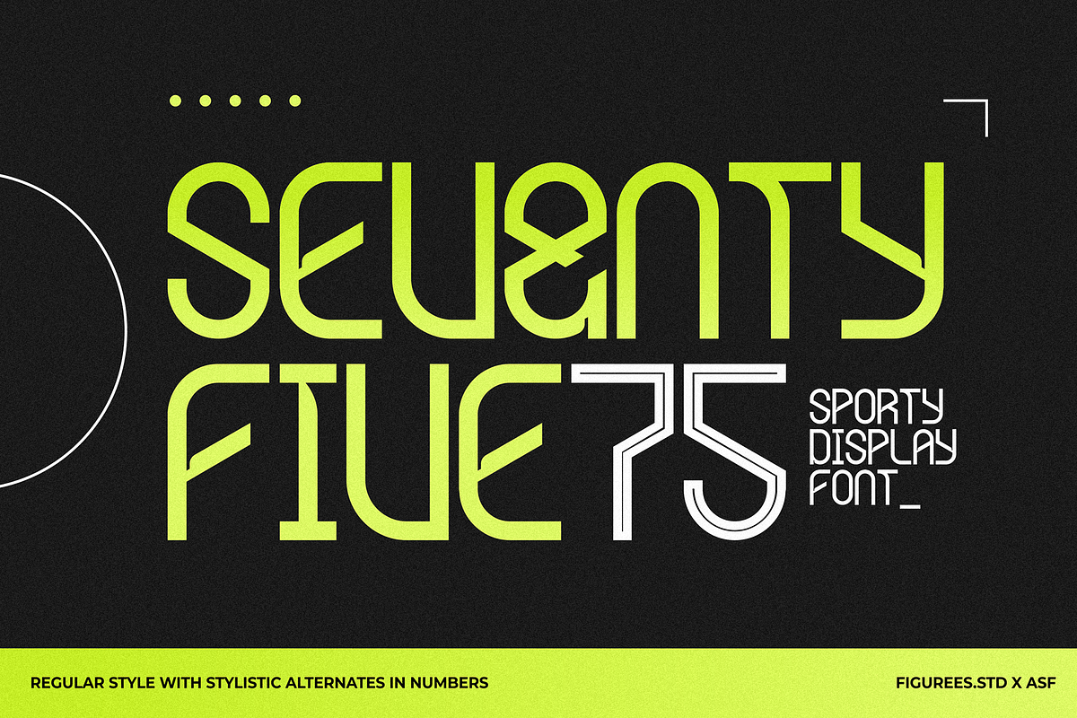 Seventy Five - Sporty Display Font, a Sans Serif Font by figuree studio (Photo 1 of 9)