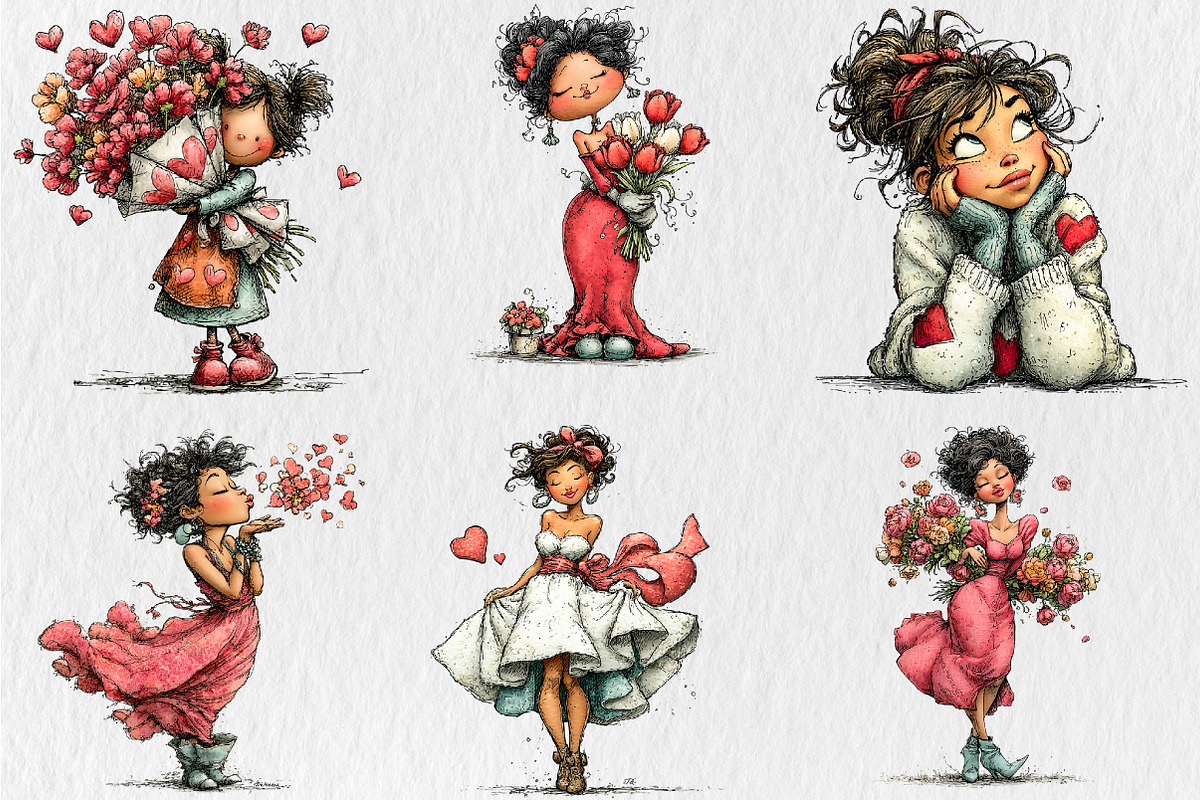 Quirky Valentine Day Woman Clipart, a Seasonal Illustration by Rose Art (Photo 4 of 6)
