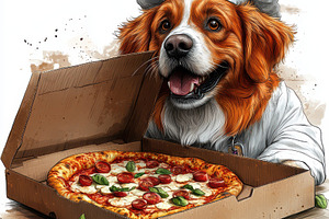 Funny dog in chefs hat with an open, an Animal Photo by Pixeness Studio
