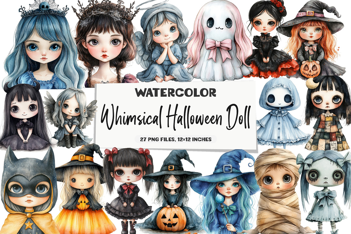 Whimsical Halloween Doll Sublimation, an Illustration by DreamArtGraphic (Photo 1 of 6)