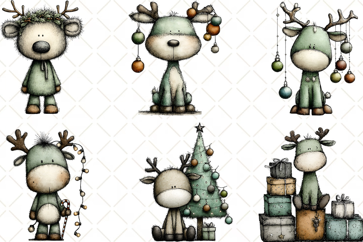 Whimsical Christmas Reindeer Clipart, an Illustration by Black Bird Studio (Photo 4 of 6)