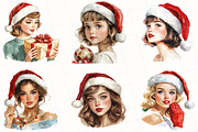 Christmas Girls Watercolor Clipart, an Illustration by OK Design (Thumbnail 5 of 5)