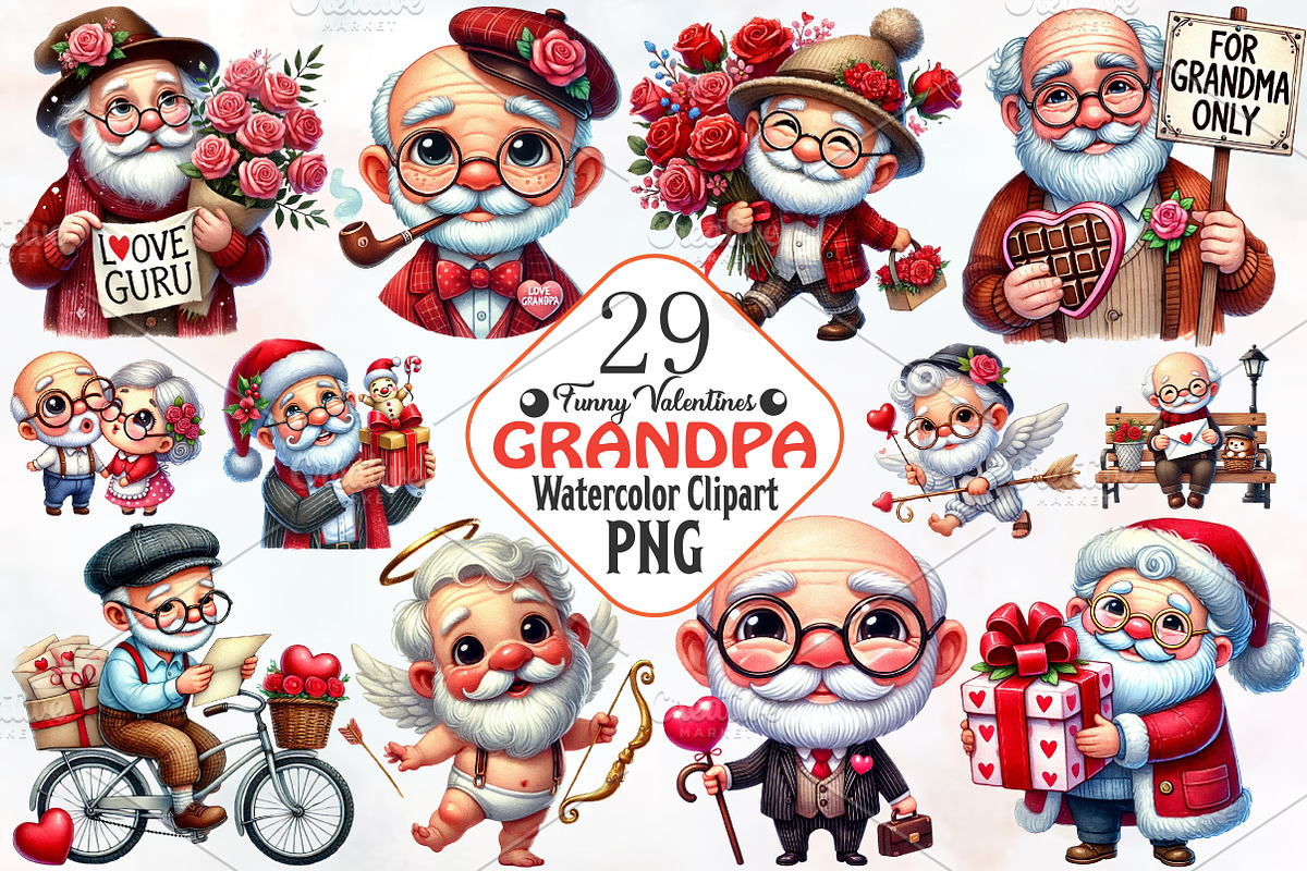 Funny Valentine's grandpa clipart, an Illustration by RobertsArt (Photo 1 of 7)
