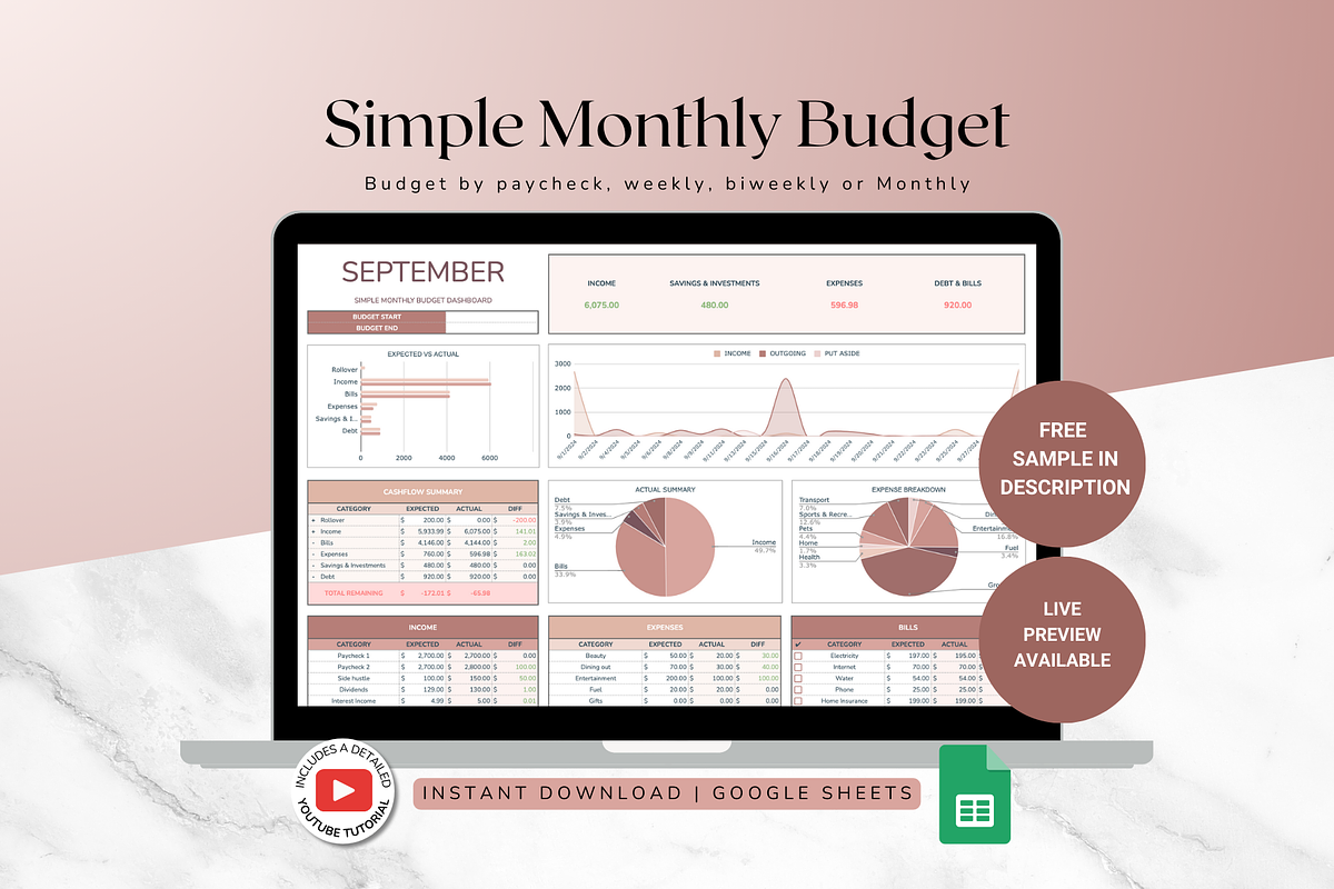 Simple Monthly Budget - Neutral, a Templates & Theme by The Creative Plans co (Photo 1 of 10)