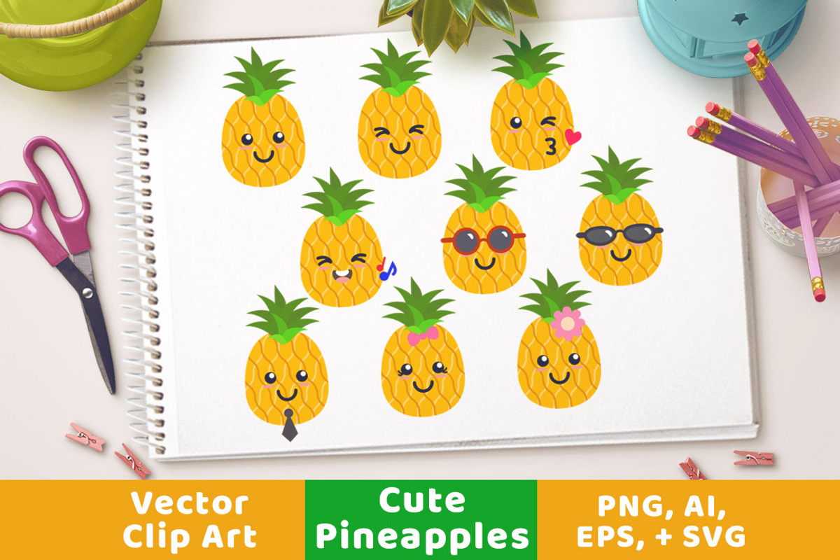 Cute Pineapples Clipart, a Food Illustration by The Digital Download Shop (Photo 1 of 3)