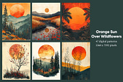 Orange Sun Over Wildflowers, a Decorative Illustration by Housui Patterns (Thumbnail 6 of 8)