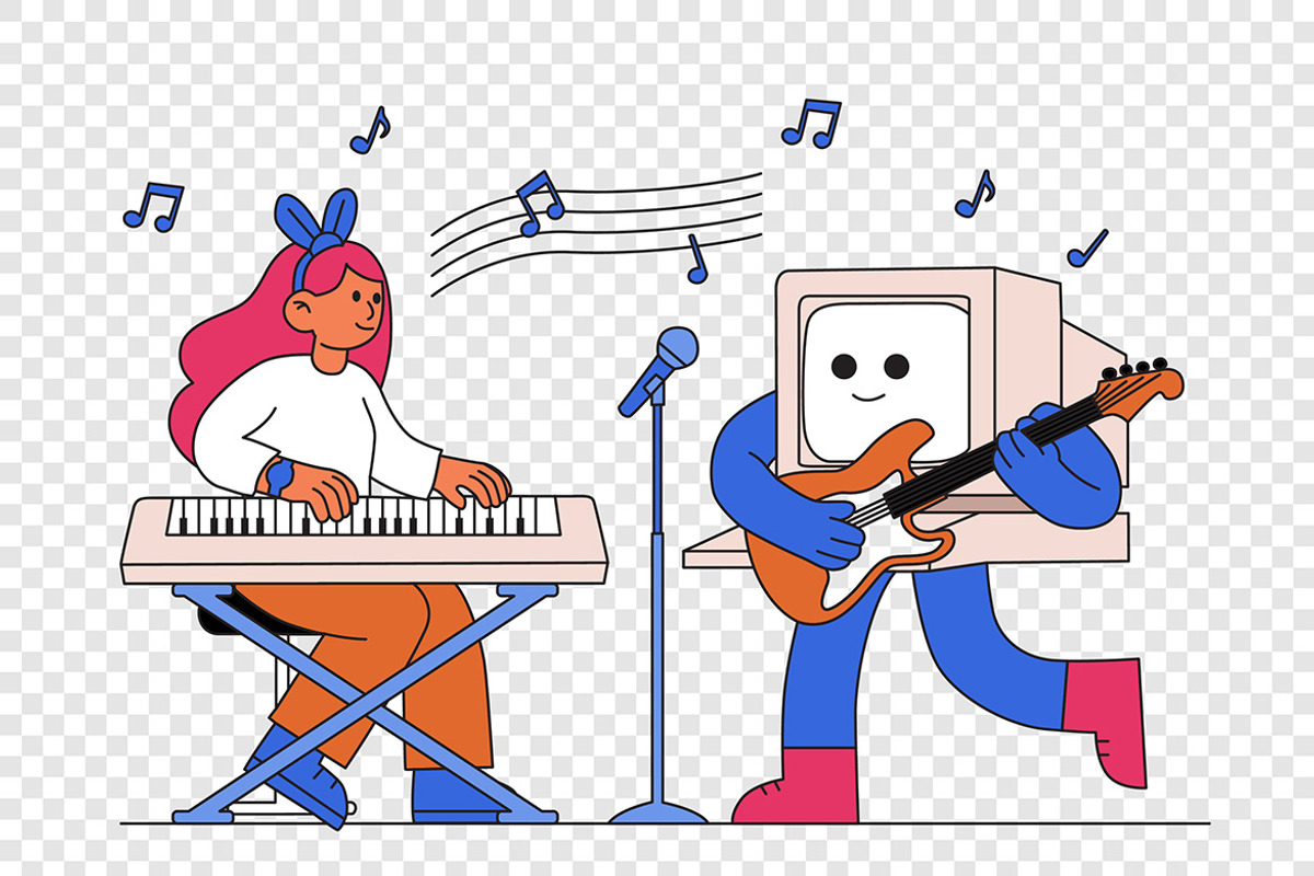 Modern Music Collaboration with AI, a Technology Illustration by Partikusi Design (Photo 3 of 3)