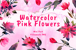 Watercolor Pink Flowers Mini Pack